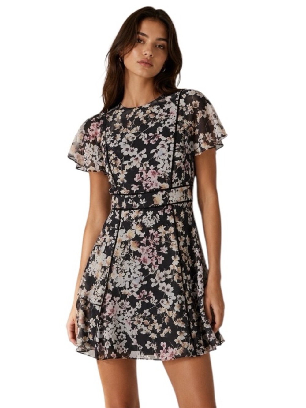 Ted Baker London Kaarole Jasmine Floral Flutter-Sleeve Mini Dress